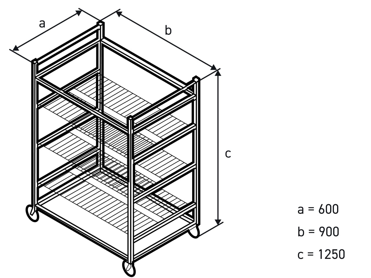 Размеры тележек ТСТ3-п, ТСС3-п, ТСТС3-п